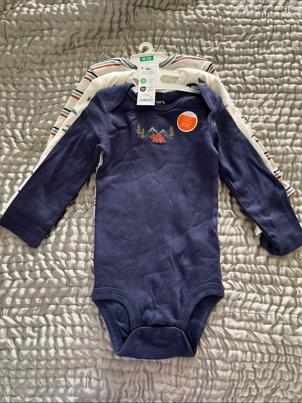Carter's 3 piece set Navy, white Long-Sleeve Bear Embroidered One-Piece Bodysuit